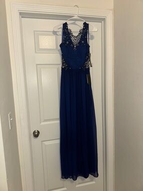 City Studio Royal Blue Lace Appliqué Maxi Gown